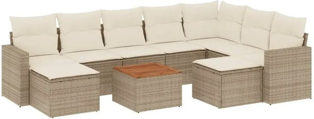 vidaXL 10-tlg. Garten-Sofagarnitur aus Polyrattan in Beige mit Kissen und Metallgestell für Terrasse und Garten - Bild 1