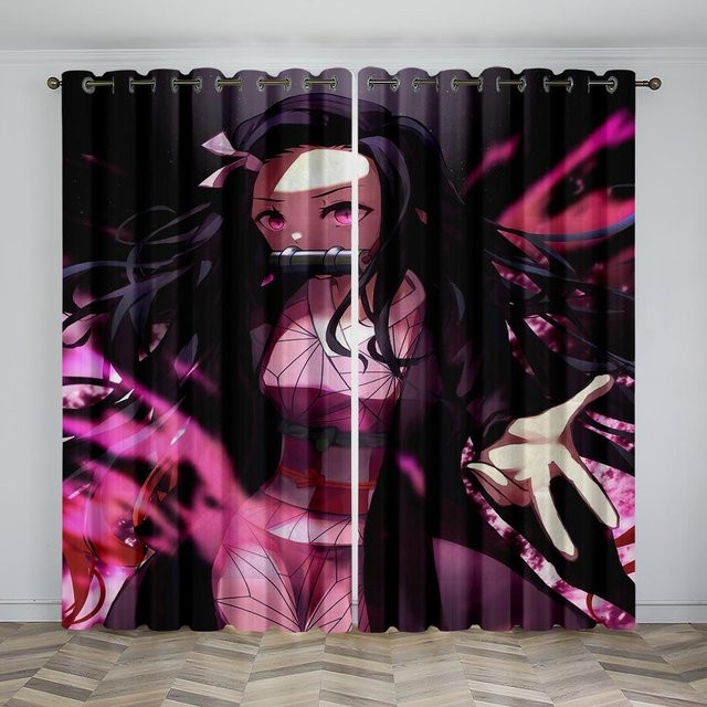 Cartoon Anime Serie Vorhangpaneele für Kinderzimmer mit Ösen, 2er-Set, Mehrfarbig, Breite: 50 cm, Höhe: 60 cm - Bild 1