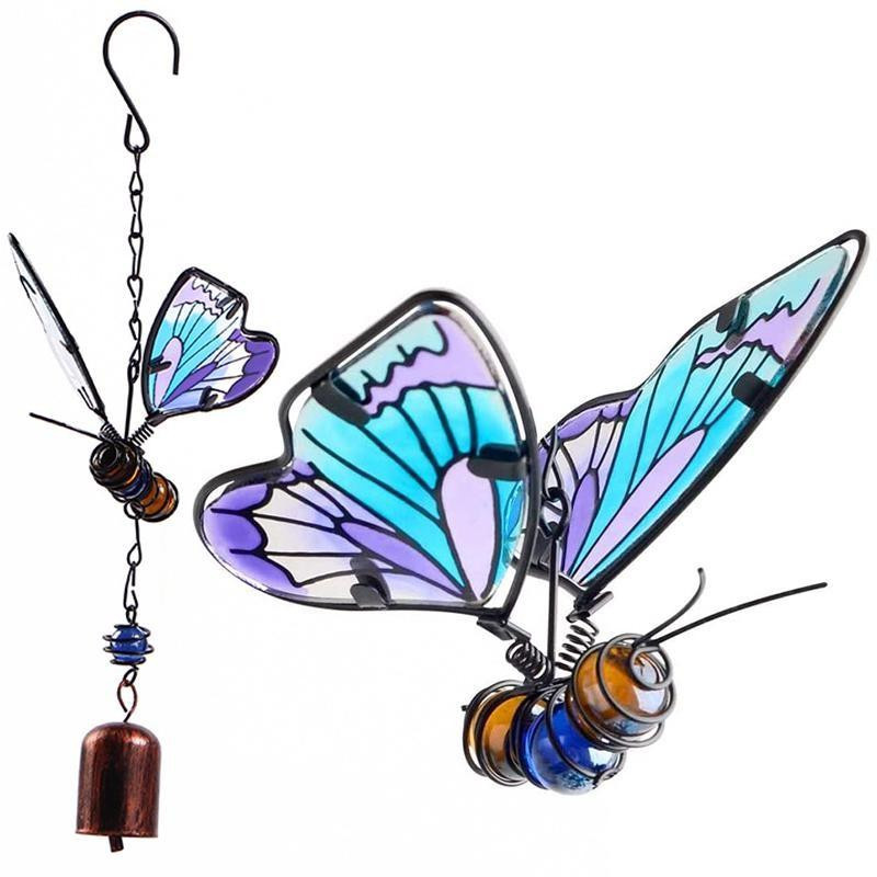 YJSTY 3D Schmetterling Wandornament aus Metall in Mehrfarbig, Handgemachter Metall-Anhänger für Outdoor und Indoor, Breite: 30 cm, Höhe: 10 cm - Bild 2