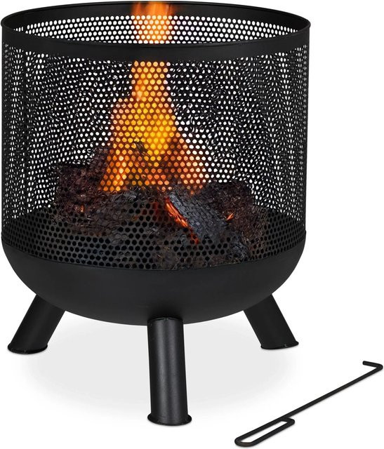 Relaxdays Feuerkorb aus Stahl in Schwarz mit Schürhaken, Höhe: 53 cm, Breite: 44 cm - Bild 1
