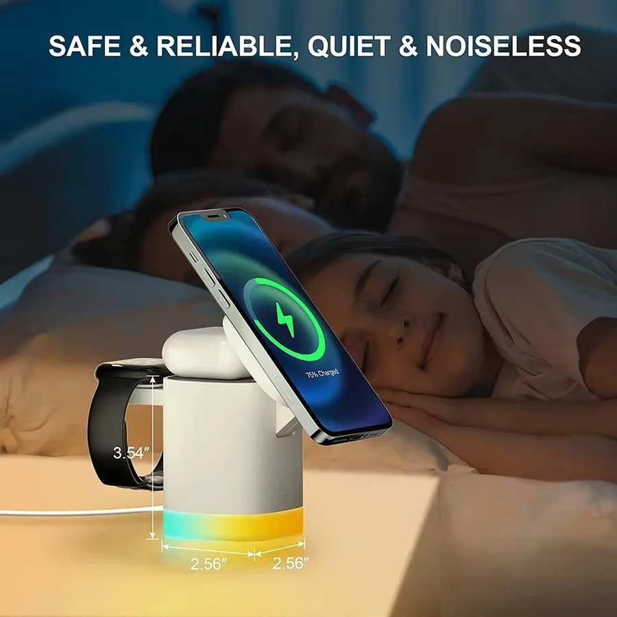 VIKEFON Faltbares kabelloses Ladegerät Travel Dock mit Lichtsteuerung für iPhone und Apple Watch sowie AirPods in Schwarz oder Weiß - Bild 2