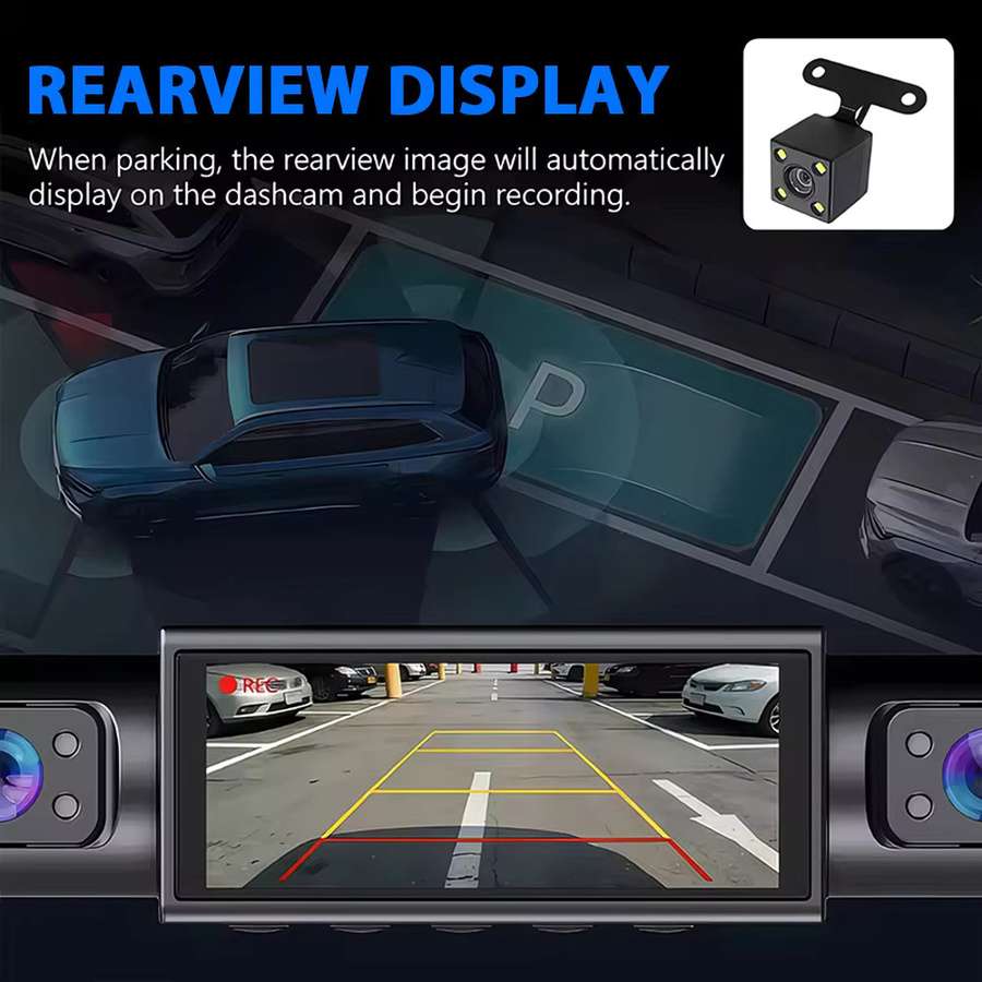 ZKCAMSPY Action Cam Dashcam mit 3/4-Linsen-System, 1080P Full HD Videorekorder, Nachtsicht, 24/7 Parküberwachung, G-Sensor und Schleifenaufzeichnung in Schwarz - Bild 6