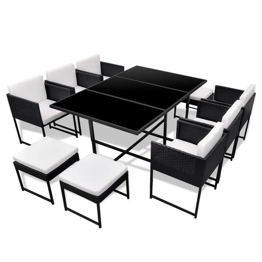 vidaXL 11-teilige Garten-Essgruppe aus Poly Rattan mit Auflagen in Schwarz - Bild 2