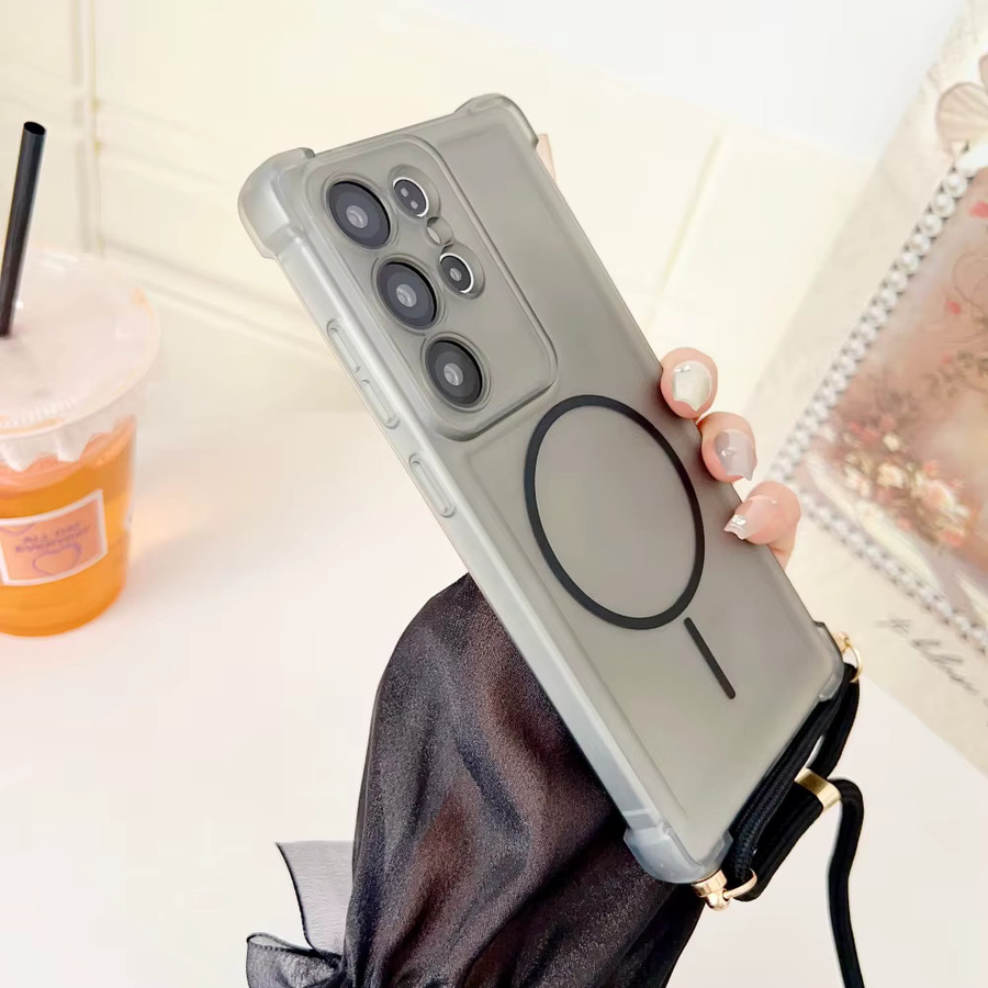 Stoßfeste TPU-Klarsichthülle mit Umhängeband und MagSafe-Abdeckung für Samsung Galaxy S25 Ultra, S24 Ultra, S25 Plus, S23 Ultra und S22 Ultra, Transparent/Blau - Bild 2