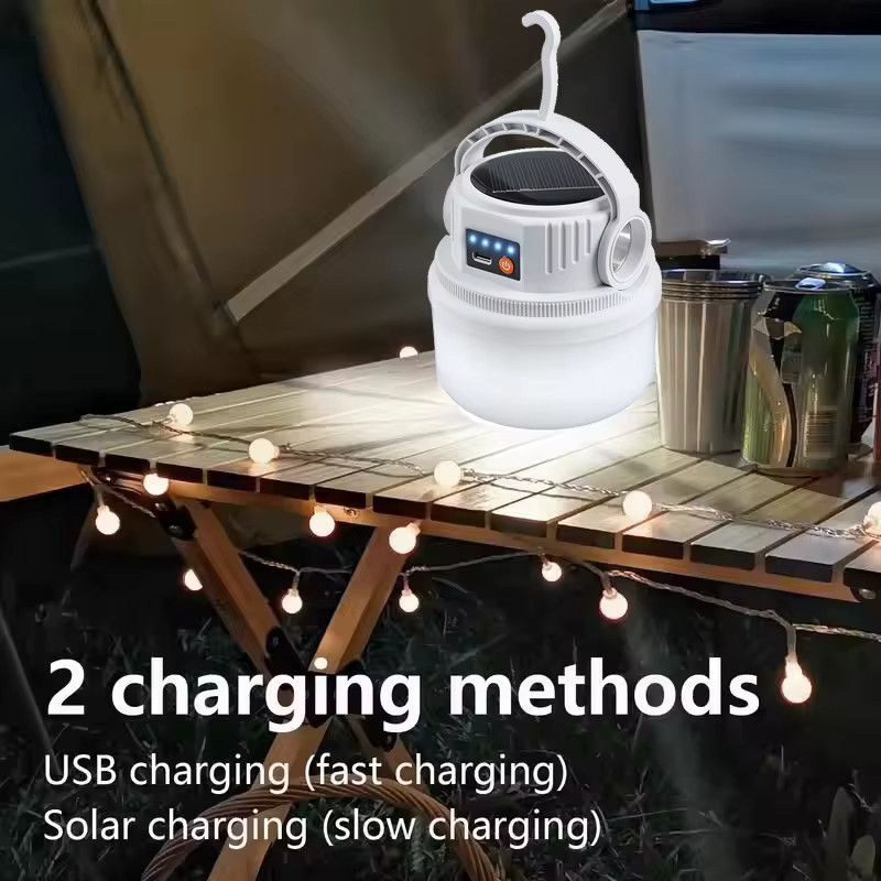 Multifunktionale Solar-Camping-Lichter für den Außenbereich, wasserdichte LED-Zelt-Taschenlampe mit USB-C-Ladefunktion und Haken - Bild 2