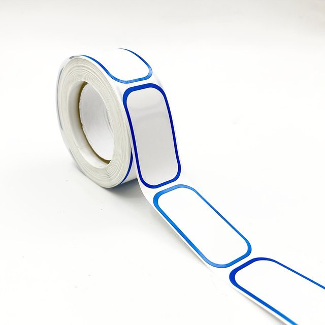 300 Stück selbstklebende Gewürzetiketten aus Papier in Weiß mit blauem Rand, leere Markierungssiegel zur Beschriftung von Flaschen und Küchenutensilien, B: 2,54 cm, H: 5,08 cm - Bild 1