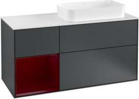 V&B Waschtischunterschrank Finion in Mattblau lackiert mit Regal links, Breite: 120 cm, Tiefe: 50,1 cm, Höhe: 50,1 cm - Bild 1