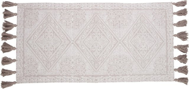 OBI Baumwoll Teppich gemustert in Beige-Taupe mit Fransen, Breite: 60 cm, Länge: 120 cm - Bild 1