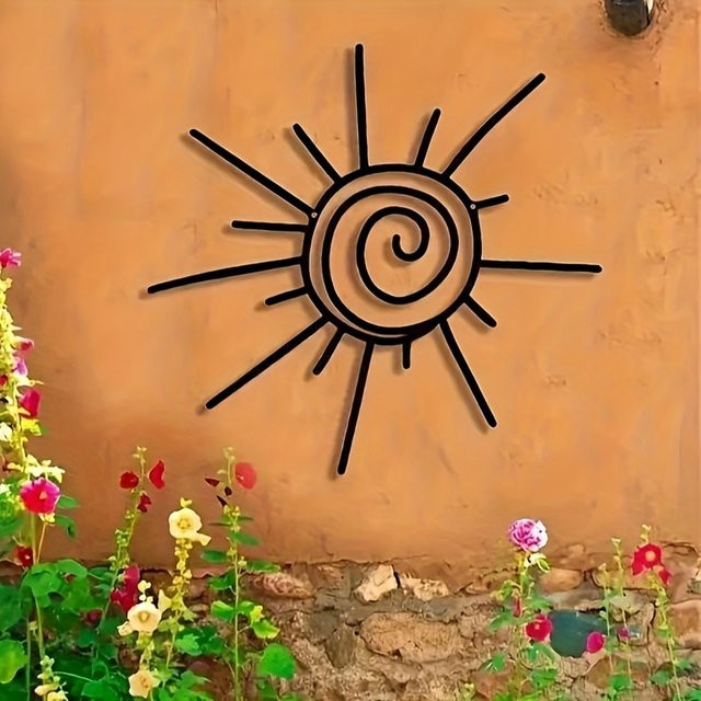 DDPNKL Bohemian Metall-Wandkunst Sonne in Schwarz, dekoratives geometrisches Design für dein Zuhause und den Garten - Bild 1