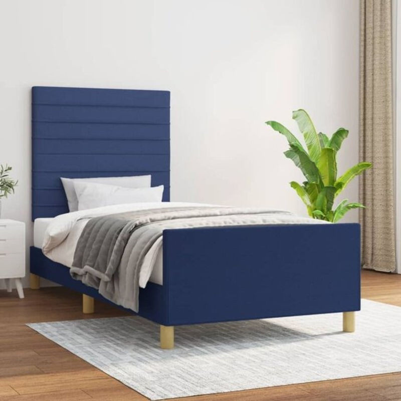 Polsterbett vidaxl in Blau aus Stoff und Massivholz, B/T/H: 90 x 190 x 128 cm - Bild 1