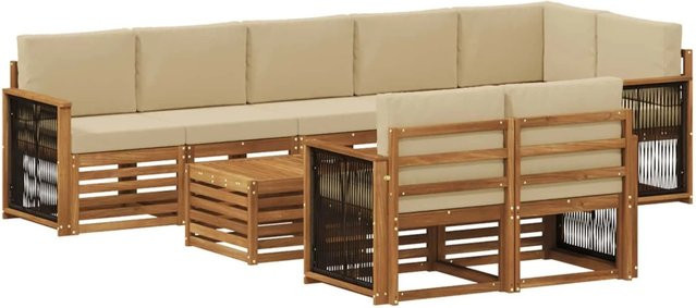vidaXL Sofagarnitur aus Massivholz Akazie in Braun mit Natur-beige Polstern im modernen Latten-Design - Bild 1