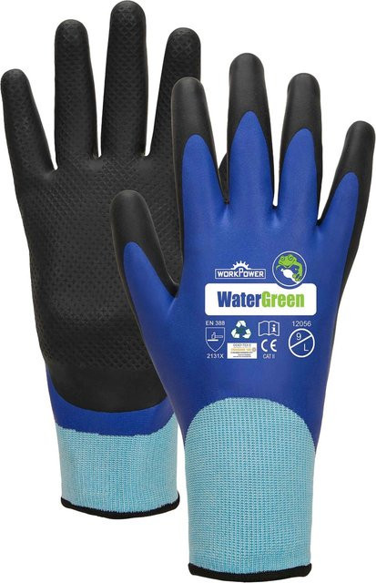 Workpower Handschuh Water Green Royal-Schwarz Gr. 11 mit Latexbeschichtung und EN 388 Schutzstandard - Bild 1
