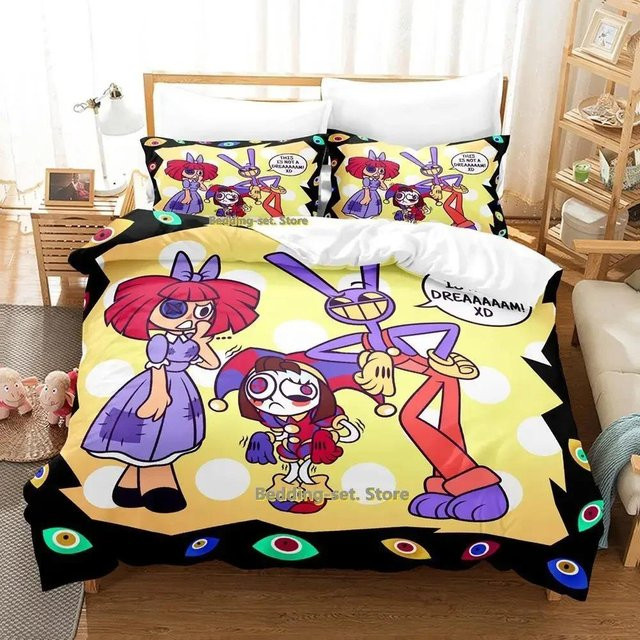 Binchi Outdoor Product Bettwäscheset Digitaler Zirkus 3D-Druck Cartoon Anime, dreiteiliges Set aus Mikrofaser, Mehrfarbig, B/H: 210 x 210 cm - Bild 1