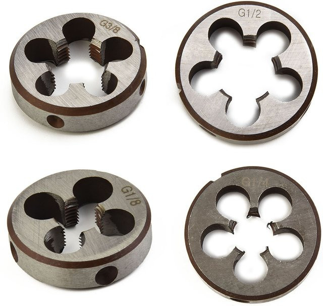 VIBRATITE HSS Rohrgewindematrizen Set mit Rechtsgewinde für BSP Gewinde in den Größen 1/8, 1/4, 3/8, 1/2, 3/4 in Silber - Bild 1