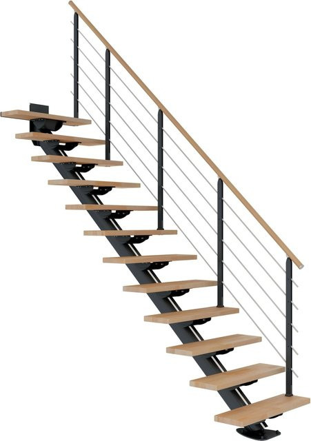 Dolle Mittelholmtreppe Sydney mit 11 Stufen aus Buche und Metallteilen in Anthrazit - Bild 1