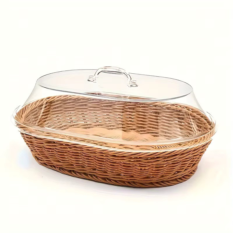 Untior Rattan-Brotkorb aus Weide in Beige und Braun mit transparentem Deckel zum Servieren von Brot, Obst und Snacks - Bild 2