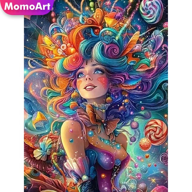 Momoart Diamantmalerei Frauenporträt mit Blumen als DIY Diamant-Mosaik Set in Multicolour zur Wanddekoration - Bild 1