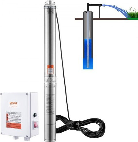 VEVOR Tiefbrunnen-Tauchpumpe aus Edelstahl mit 2200 W, 230 V, 9,8 m³/h Durchfluss, 144 m Förderhöhe und 19,4 m Kabel inklusive externer Steuerbox, IP68 wasserdicht - Bild 1