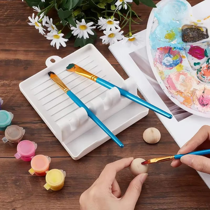 Emenne Pinsel-Resthalter aus weißem Kunststoff mit 4 Fächern als Tropfschale für Aquarell, Öl und Acrylmalerei - Bild 4