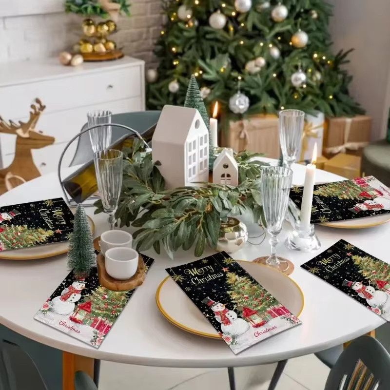 GUANYAO Weihnachten Schneemann Servietten Set, 20 Stück, Schwarz Gold, B: 34,2 cm, L: 40,6 cm - Bild 4