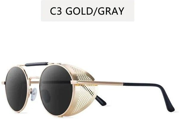 CICI Global Glasses Sonnenbrille, Rund, Metall, Vollrand, Gold/Grau, Unisex - Bild 1