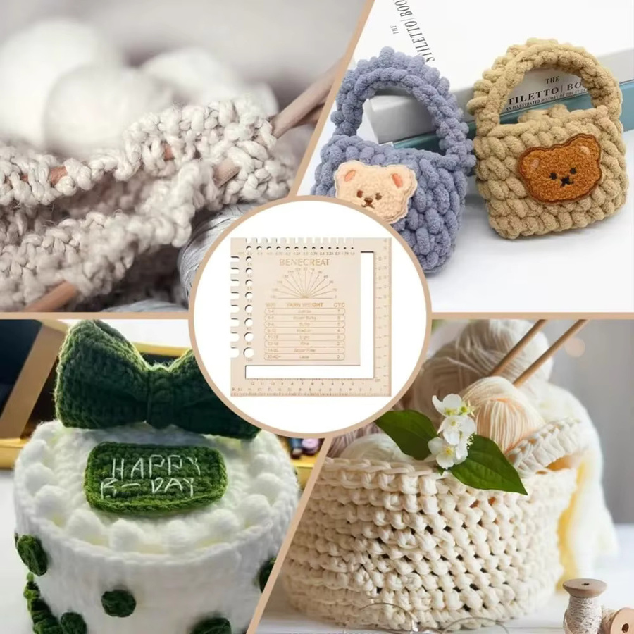 Doppelseitiges Umrüstabellen-Lineal aus Holz für Stricknadeln und Garnwickel-Führungsbrett als Strickwerkzeug - Bild 4