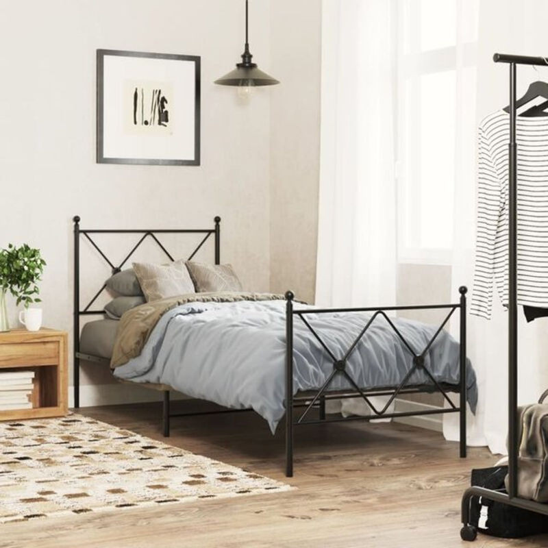 Vidaxl Metallbett im Industrial Design mit Kopf- und Fußteil, Schwarz, B/T/H: 80 x 200 cm - Bild 1