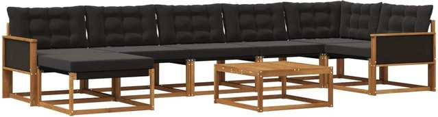vidaXL Outdoor-Sofagarnitur aus Akazienholz mit Textilene und Kissen in Natur und Schwarz - Bild 1