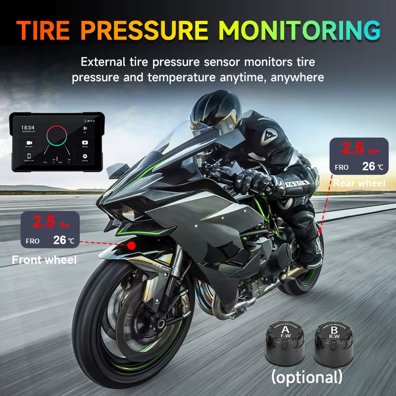 srnubi Motorrad-GPS-Navigation mit 7 Zoll Touchscreen, kabelloses CarPlay und Android Auto, TPMS-Unterstützung, Dual-Bluetooth, wasserdicht nach IPX7, Schwarz - Bild 5