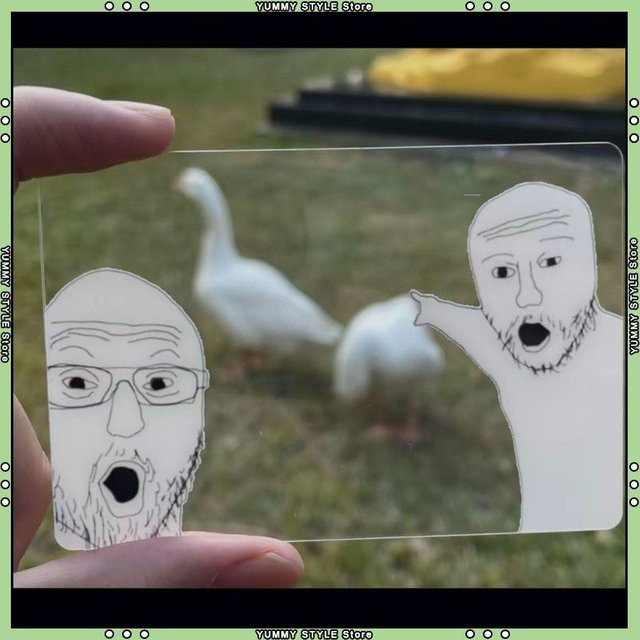 Kreatives Acryl-Lesezeichen mit Wojak und Soyjak Cartoon Motiven in Transparent - Bild 1