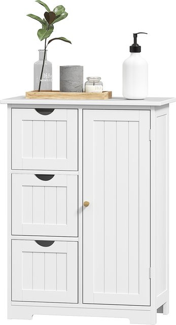 HOMCOM Badezimmerschrank Beistellschrank mit 3 Schubladen und verstellbarem Regal in Weiß, B/T/H: 60 x 30 x 80 cm - Bild 1