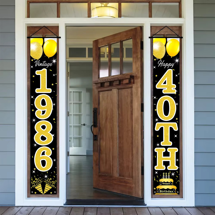 OURFETE Türbanner zum 40. Geburtstag in Schwarz und Gold, Vintage 1986 Dekoration mit Luftballons und Kuchen, Rechteckig, Höhe: 180 cm, Breite: 30 cm - Bild 4