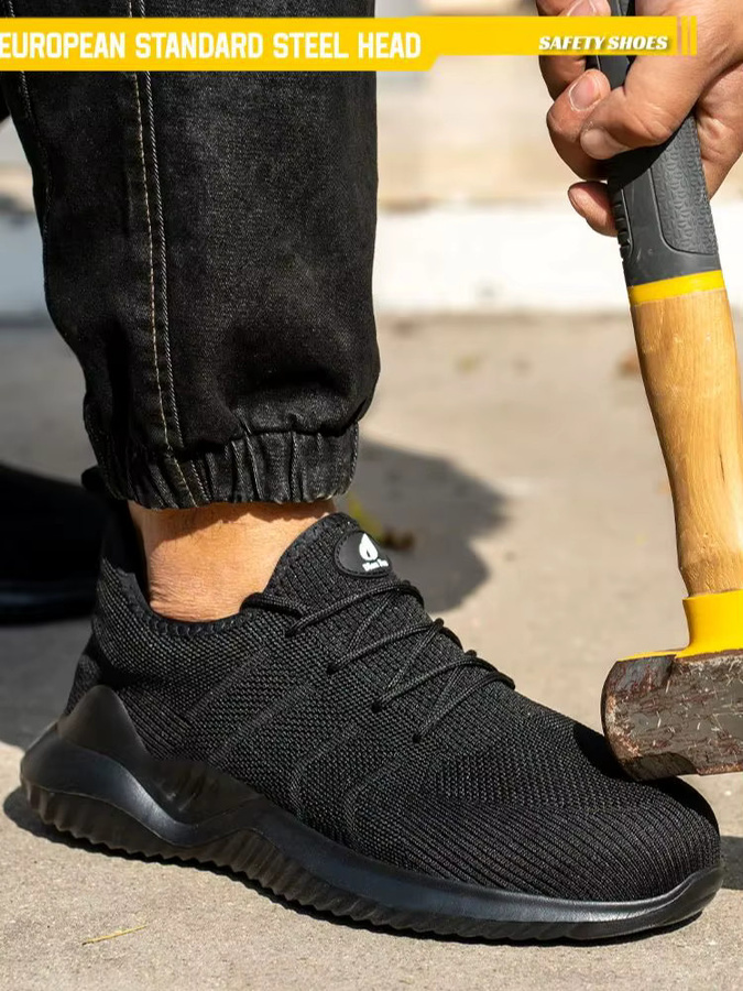 Kankeirr Herren Sicherheitsschuhe als leichte Arbeitssneaker mit Stahlkappe und durchtrittsicherer Sohle, atmungsaktiv, Schwarz - Bild 7