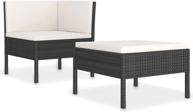 vidaXL 2-tlg Garten-Lounge-Set Modell 3 aus Poly Rattan mit Auflagen in Schwarz - Bild 1