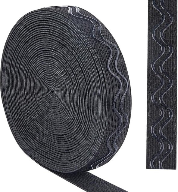 Rutschfestes elastisches Silikonband mit Wellenstruktur für DIY-Kleidungsstücke, Breite: 20 mm, Länge: 7,34 m, Farbe: Schwarz - Bild 1