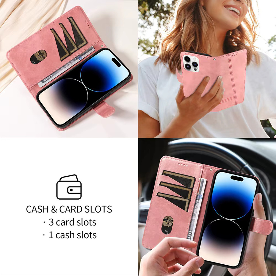 Magnetische Leder-Flip-Hülle mit Kartenfächern für Samsung Galaxy S26 S25 S24 S23 S22 S21 S20 S10 E Plus Ultra Edge Wallet Cover in Schwarz und Pink - Bild 5