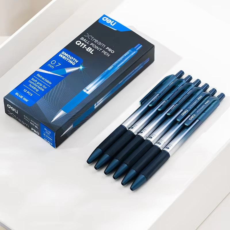 DELI Kugelschreiber Set mit 0,7mm Mine, 12er-Pack in Schwarz und Blau, einziehbare Kugelschreiber für Büro und Schule - Bild 6