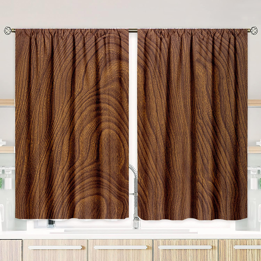 Yiran Furniture Vorhänge mit Holzmaserung in Braun, 2er-Set, semi-transparent, Stangentaschen, B/H: 106,7 x 165,1 cm - Bild 2