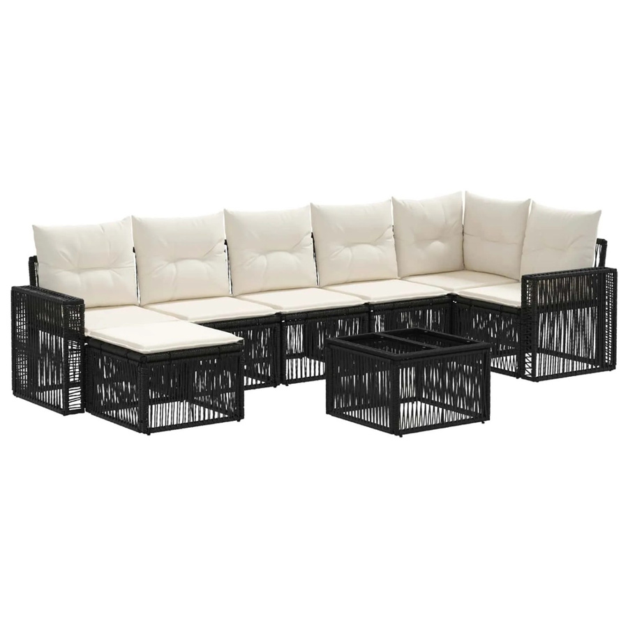 vidaXL Gartensofa-Set 8-teilig aus Poly-Rattan und Metall in Schwarz und Cremeweiß mit Polsterung und Kissen für Garten, Terrasse oder Balkon - Bild 2