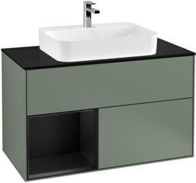 V&B Waschtischunterschrank Finion 100 mit Wandbeleuchtung, Blau lackiert, B/T/H: 100 x 50,1 x 50,1 cm - Bild 1