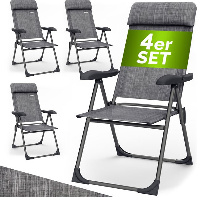 CASARIA 4er-Set Gartenstühle klappbar aus Alu in Grau meliert mit verstellbarer Rückenlehne und Armlehnen - Bild 1