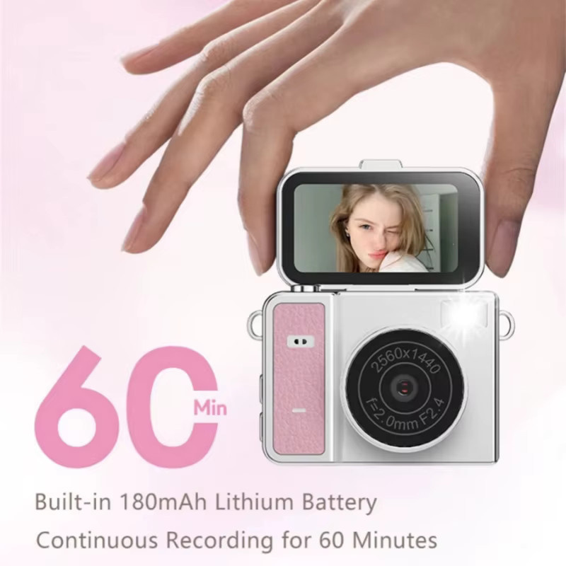 Mini Retro-Kamera mit Klappbildschirm für Studenten, HD Digitalkamera für Fotografie und Videoaufnahme, Silber/Weiß - Bild 2