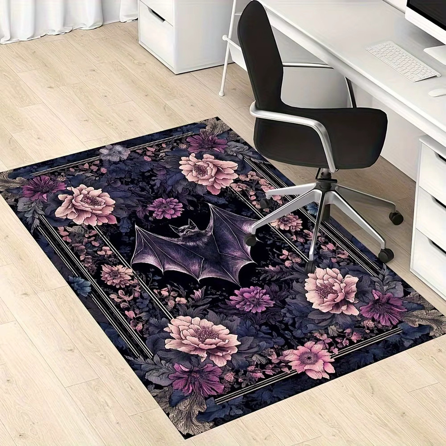 VIKAMA Teppich mit Fledermaus und Blumen in Dunkelviolett für Wohnzimmer und Schlafzimmer B: 120 cm, T: 80 cm, H: 1 cm - Bild 3