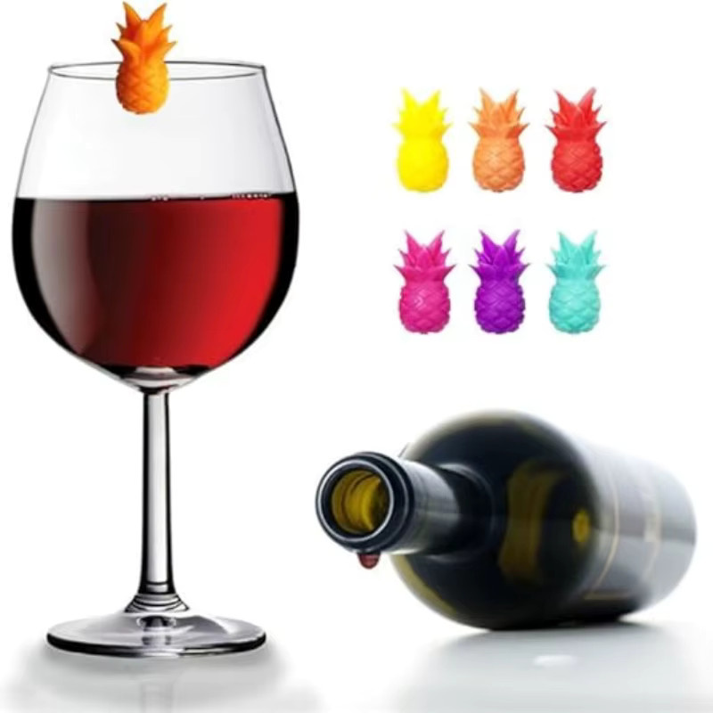 SUNFILI Wiederverwendbare Silikon-Weinglas-Charms in Multicolour, Ananas-Getränkemarker als Glasidentifikatoren für Bar, Party und Cocktails - Bild 2