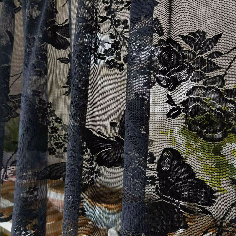 WPKIRA Spitzenvorhang Schmetterlingsdesign in Schwarz, transparentes Voile-Drape für Küche und Fenster, Höhe: 210 cm - Bild 3