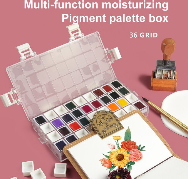 SeamiArt Luftdichte Aquarell-Malschachtel aus Kunststoff mit 36 Gittern, transparente Pigment-Palettenbox zur Feuchtigkeitsregulierung für deinen Kunstbedarf - Bild 1
