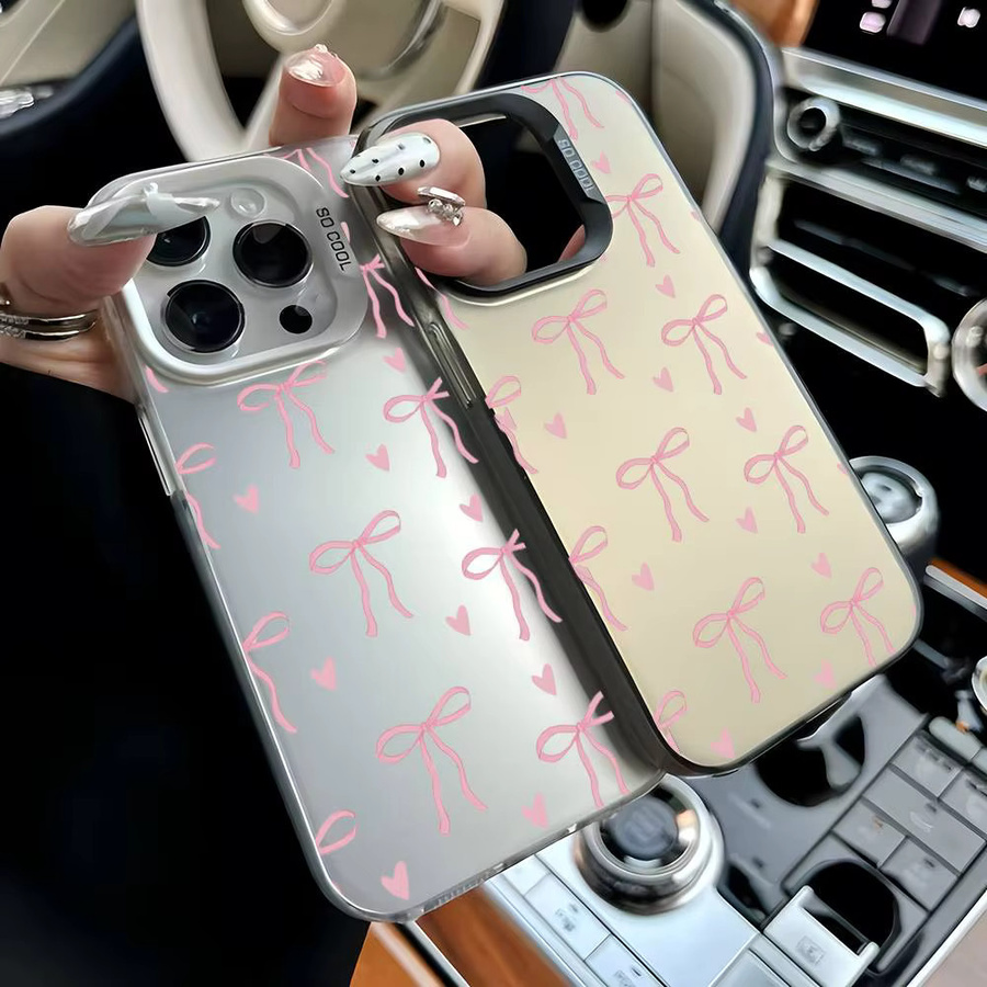Handyhülle B-Bow mit rosa Herz und silbernen Akzenten für iPhone 17 17Air 16 15 14 13 12 11 Pro Max Plus - Bild 1
