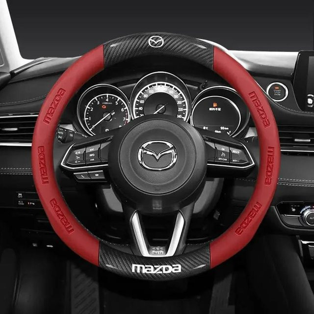 Carbonfaser Leder Lenkradabdeckung für Mazda 2 3 5 6 CX-5 CX-30 CX-8 CX-9 BT-50 in Rot - Bild 1