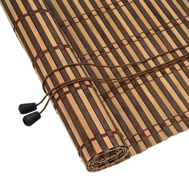 vidaXL Bambus-Rollo mit Vorhängen, Braun, semi-transparent, B: 100 cm, H: 160 cm - Bild 1