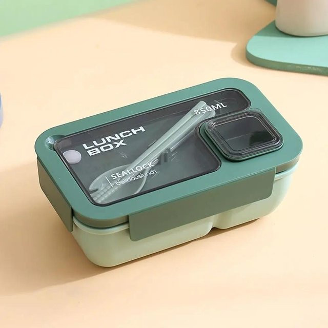 Yiran Furniture Tragbares Lunchbox Komplettset mit Thermotasche und Geschirr, Mikrowellengeeignet, Grau und Grün - Bild 1